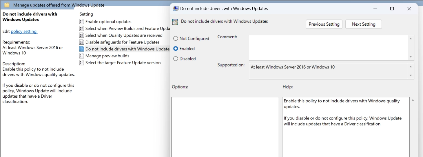 Select and Apply "Do not include drivers with Windows Update" to disable Windows Update which will stop auto updating drivers and help you fix stutters and lags because of updating AMD drivers.