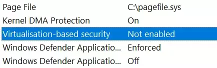 Check if VBS is enabled or disabled.