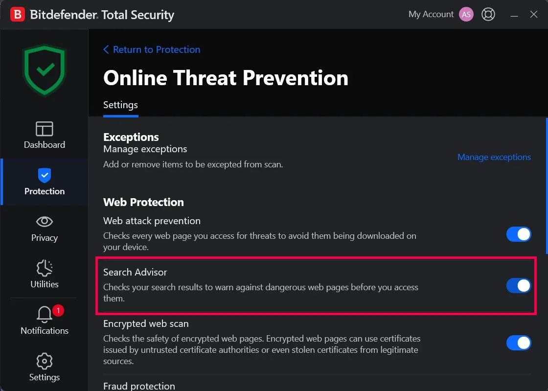 Disable Search Advisor