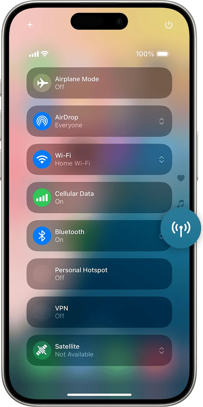 Enable Satellite option using Control Centre